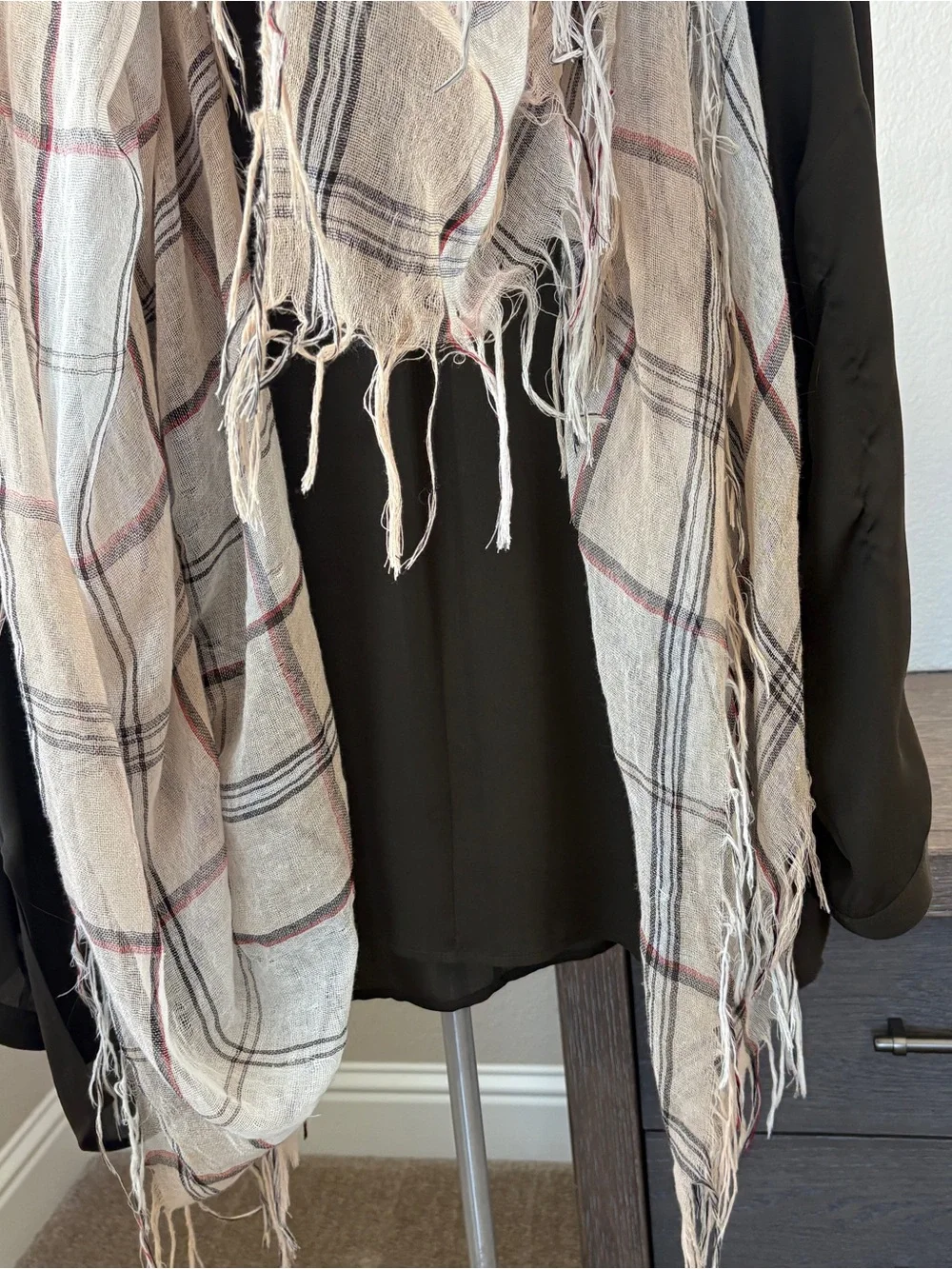 Oversized Sundance Neutral Plaid Fringe Scarf